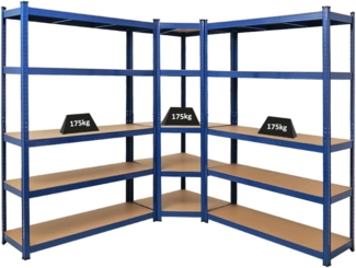 PROREGAL Mega Deal Eckregal Ragnar 1x: 180 x 70 x 40 cm | 2X: 180 x 120 x 40 cm Blau Fachlast 175kg, Kellerregal, Steckregal, Garagenregal, Lagerregal