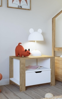 Hanah Home Stylish Nightstand, Light Walnut & White, 60 x 42 x 45 cm | 100% Melamine Coated Particle Board, 18 mm Thick | Perfect for Modern Bedrooms & Living Spaces