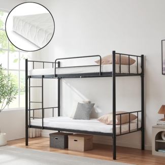 Metall-Etagenbett Berimma mit 2 Matratzen 90x200 cm Schwarz [en. casa]