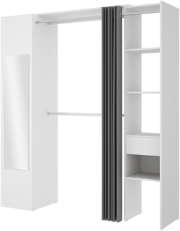 Vente-unique - Kleiderschrank mit Vorhang & 1 Tür + Spiegel - B 177 cm - Weiß und Grau - BERTRAND