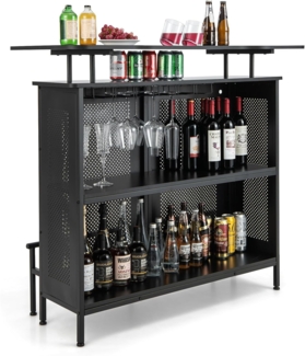 COSTWAY Bartisch Küche, Küchentheke mit Stauraum und Fußstütze, Theke Bar mit Metallrahmen, verstellbare Füße, 120 x 50 x 106,5 cm, schwarz, Rechteckig