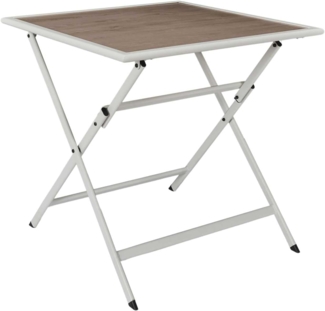 HOME DECO FACTORY, HDO0222, Tisch aus weißem Metall in Holzoptik, Modell Barcelona, ​​Gartenmöbeltisch, Möbel, Gartenmöbel, Tisch für den Außenbereich, 70 x 71 x 70 cm, Beige