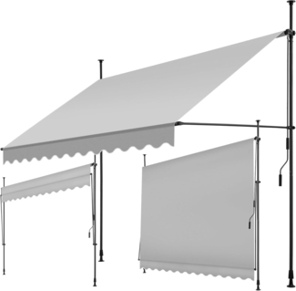 tectake® Klemmmarkise mit Handkurbel, Balkon Markise ohne Bohren, Markise höhenverstellbar, UV-beständig, wasserabweisend, Terrassenüberdachung, Sonnenschutz Terrasse & Balkon, Breite 300 cm -hellgrau