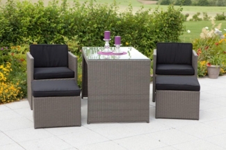 MERXX Garten-Essgruppe Merano, (11-tlg), 2 Sessel, 2 Hocker, Tisch 128x70 cm, Polyrattan