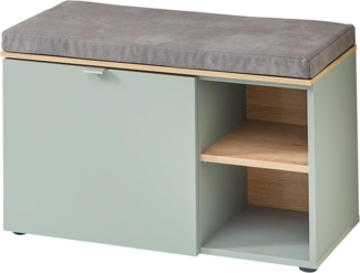 Stella Trading BARI Schuhbank in Schilfgrün, Artisan Eiche Optik FSC-Zertifiziert - Moderne Sitzbank mit Stauraum für Ihren Flur - 78 x 50 x 38 cm (B/H/T)