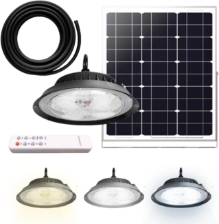LUXULA LED Solarleuchte Solar CCT Hängeleuchte, 6W PV, 500lm, 3000K-4000K-6500K, IP44, LED fest integriert, warmweiß, CCT, neutralweiß, kaltweiß, steuerbar mit Fernbedienung, Lichtfarbe einstellbar