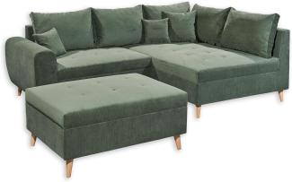 Calanda Ecksofa inkl. Hocker 249x175 cm, Farbe wählbar (Cord) Rechts, Fjord 77 Winter Moss