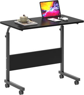 SogesHome Laptoptisch 80 * 40cm höhenverstellbar PC-Tisch mit Rollen, Betttisch, Beistelltisch,Kleiner Schreibtisch,Desktop mit Nut, Schwarz,05#3-80BK-SH