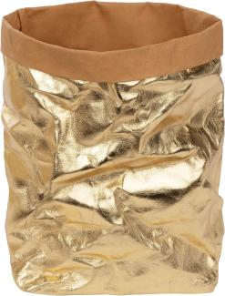 ONVAYA® Aufbewahrungskorb Gold | Größe L | Krempelbox | Dekobox | Geschenkbox | Lederoptik | vegan | waschbar | Brotkorb | Badaufbewahrung