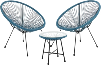 SVITA Bali Balkon-Möbel 3-TLG. Polyrattan Lounge-Set Balkon-Set Blau