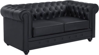 Vente-unique - Ledersofa 2-Sitzer - Büffelleder - Schwarz - CHESTERFIELD