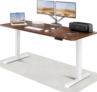 Höhenverstellbarer Schreibtisch - Höhenverstellbar Elektrisch mit Flüsterleisem Dual-Motor & Touchscreen - Hohe Tragfähigkeit - Stehtisch von Desktronic, Weiß + Nussbaum, 200x80 cm