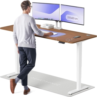 Höhenverstellbarer Schreibtisch - Höhenverstellbar Elektrisch mit Flüsterleisem Dual-Motor & Touchscreen - Hohe Tragfähigkeit - Stehtisch von Desktronic, Weiß + Nussbaum, 200x80 cm