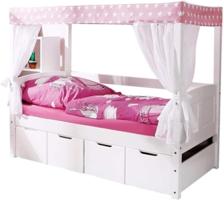 Ticaa 'Mini' Himmelbett weiß, Stern rosa, inkl. Bettkasten 'Maria' 80x160