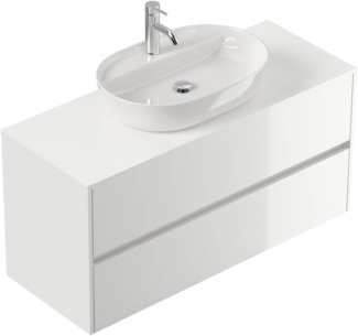 Badmöbel Taifun 120cm mit Design Aufsatzwaschbecken weiß Hgl : Weiss hochglanz