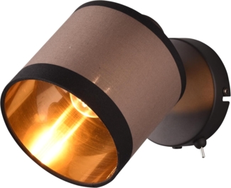 Wandstrahler DAVOS mit Schalter & Stoffschirm Taupe / Gold, Breite 12cm