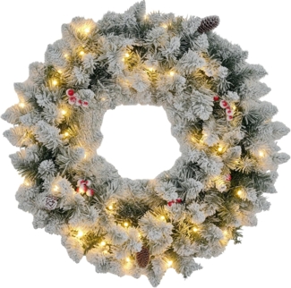 HOMCOM Adventskranz Weihnachtskranz, mit LED-Lichterkette, für Tür- und Hausdekoration, Weihnachten, Ø60 x 10 cm, grün