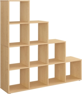 VASAGLE Bücherregal mit 10 Fächern, Regal offen, Stufenregal, Ordnungssystem für Deko, Fotos, Pflanzen, Wohnzimmer, Schlafzimmer, Arbeitszimmer, 29 x 129,5 x 129,5 cm, eichenbeige LBC010Y01