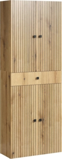 trendteam smart living - PureBliss - Waschbeckenunterschrank - Eiche - Waschtisch mit 3 offenen Fächern - (BxHxT) 90 x 79 x 53 cm - Badezimmerschrank mit Rillenoptik - edle Metallgriffe