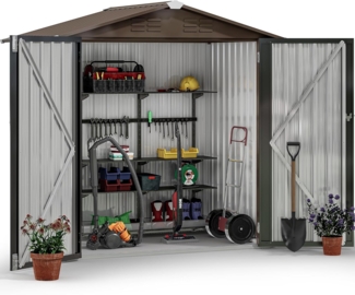 YITAHOME Gartenhaus, abschließbar, verzinktes Metall, Outdoor-Schuppen, wasserdicht, mit 4 Lüftungsschlitzen für Fahrrad, Werkzeug, Rasenmäher, Braun, 171 x 118 x 184 cm