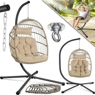 KESSER® Hängesessel Jungle mit Gestell Stahl Hängekorb Sessel Inkl. Großen Kissen + Decken Halterung - Hängeschaukel Hängesitz Indoor - Outdoor Schaukel Hängestuhl für Kinder und Erwachsene Beige