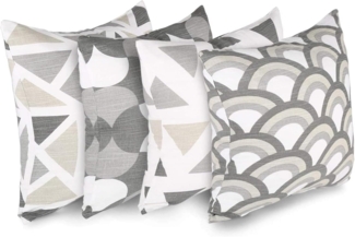 Penguin Home 4Er - Pack Dekorative Quadratische Kissen Aus Baumwolle, Luxuriöse, Stilvolle Für Wohnzimmer, Sofa, Schlafzimmer, Mit Unsichtbarem Reißverschluss, 45X45 cm (18" Inches), Grau/Weiß