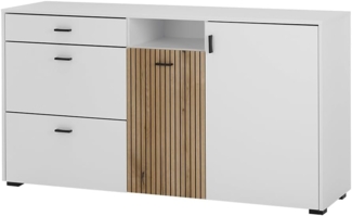 Lomadox Kommode HUNTER-61, weiß matt Eiche gerillt Anrichte Sideboard Schrank 150 x 79,6 x 42 cm