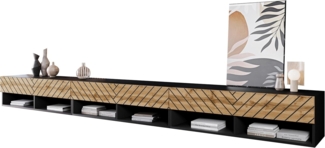 TV-Lowboard A300 MDF (Farbe: Schwarzer Graphit / Wotan Fischgrät, ohne Beleuchtung)