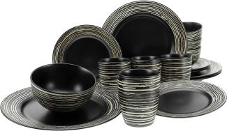 CreaTable 23612 Kombiservice La Gomera für 4 Personen, Steinzeug, schwarz/weiß (1 Set, 16-teilig)