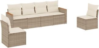vidaXL 6-tlg. Garten-Sofagarnitur mit Kissen Beige Poly Rattan 3258264