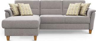 CAVADORE Ecksofa Palera / L-Form-Sofa im Landhausstil mit Federkern / 244 x 89 x 163 / Chenille-Bezug, Hellgrau