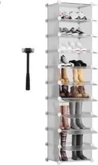 Sekey Schuhregal 10 Etagen, Schuhschrank Platzsparend Kunststoff, Schuhregal Schmal für Flur Schlafzimmer Eingang Umkleidezimmer - 43 * 31 * 173cm，Weiß und Transparent