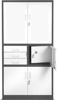 Büroschrank C018S II Aktenschrank Tresor Schubladen Geheimfach Stahlblech 185 x 90 x 40 cm (H x B x T) (anthrazit/weiß)
