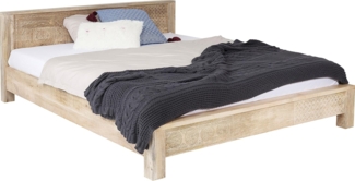 Kare Design Bett Puro, 160x200 cm, helles Holzbett, Holzbett handgeschnitzt, (H/B/T) 76 x 169 x 218 cm