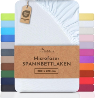 NatureMark Spannbettlaken Mikrofaser Spannbetttuch, Polyester, Gummizug: rundum, viele Größen und Farben Markenware, 200x220 cm, Weiß