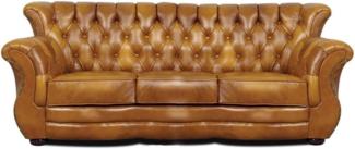 Casa Padrino Luxus Chesterfield Echtleder 3er Sofa Braun 200 x 85 x H. 90 cm