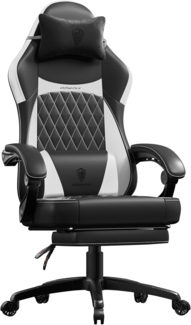 Dowinx Gaming Stuhl Racing Gamer Stuhl, Ergonomischer Gaming Sessel mit Lendenwirbelstütze, Gaming Chair PU Leder 150KG, Schwarz Weiß