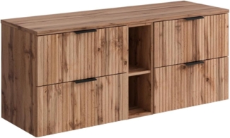 Vente-unique - Waschbeckenunterschrank hängend mit Ablagen - Streifenoptik - Holzfarben hell - 140 cm - ZEVARA