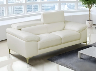 Vente-unique - Ledersofa 2-Sitzer - Weiß - SOLANGE