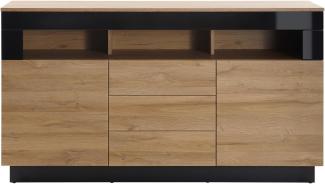 Sideboard Savanna in Eiche und schwarz Hochglanz 149 x 85 cm