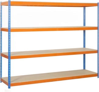 Simon Rack Ecoforte 1206-4 Chipboard, 4 Regale, Spanholzplatte, Metall, Orange, Blau, Naturholz, 400 kg, 9 min