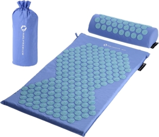 HMS Premium Akupressurmatte Set mit Kissen Akupressur Massagematte Akupunktur Therapiematte, über 9000 Massagepunkte, Matte: 74x42cm, Kissen: 38x15cm