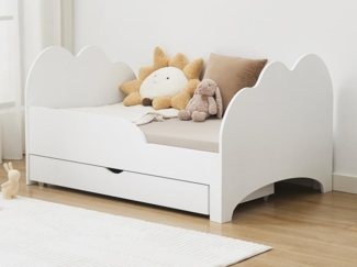Vente-unique - Bett mitwachsend mit Schublade - 90 x 140/170/200 cm - Kiefer & MDF - Weiß - TEONIA