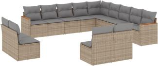 vidaXL 13-tlg. Garten-Sofagarnitur mit Kissen Beige Poly Rattan 3258888