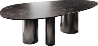Esstisch Edge Oval 220x120 Keramik Laminam® Nero Greco Anthrazit Troa Edelstahl Graphit