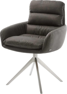 Drehstuhl Abelia-Flex mit Armlehnen Mikrofaser Anthrazit Vintage Kreuzgestell breit Edelstahl 360° drehbar Wippfunktion