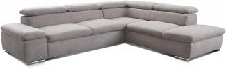 Cavadore Ecksofa Alkatraz / L-Form Sofa groß mit Ottomanen rechts und verstellbaren Kopfteilen / Modernes Design und hochwertiger Webstoff-Bezug / Maße: 272 x 73 x 226 / Farbe: Hellgrau (Paris silver)