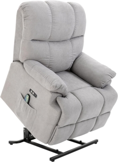 HOMCOM Massagesessel Sessel mit Aufstehhilfe Relaxsessel Fernsehsessel mit Wärmefunktion Verstellbarer Winkel USB Fernbedienung Kurzplüsch Grau 83 x 95 x 105 cm