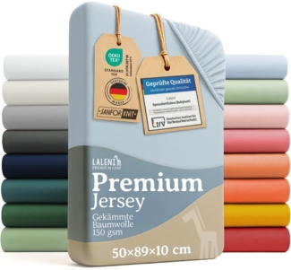 Laleni 2er-Set Premium Spannbettlaken für Beistellbett 50x89 cm - Oeko-Tex Zertifiziert, 100% Baumwolle, atmungsaktives Spannbetttuch Jersey Baby, 150 g/m², Hellblau