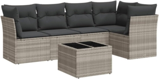 vidaXL 6-tlg. Garten-Sofagarnitur mit Kissen Hellgrau Poly Rattan 3249451